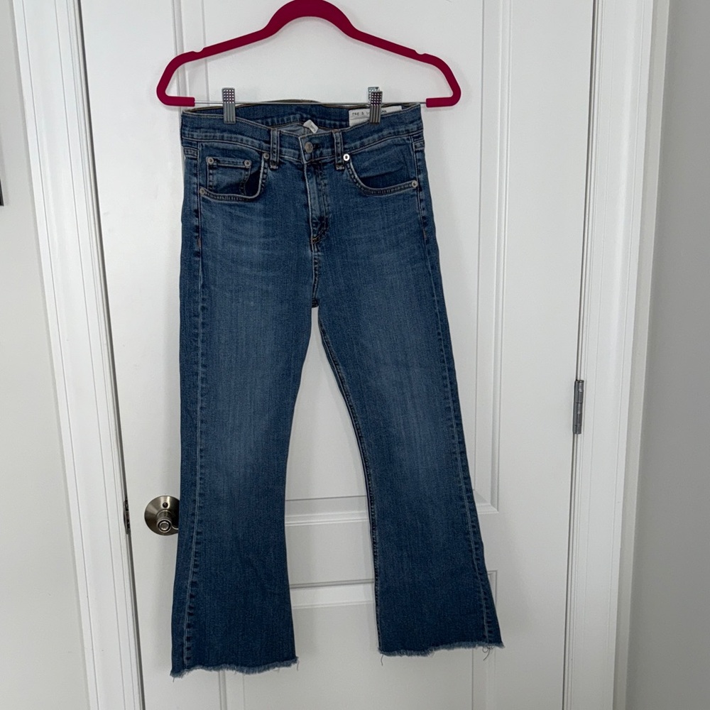 Rag & Bone Crop Flare Raw Hem Premium Denim Jeans